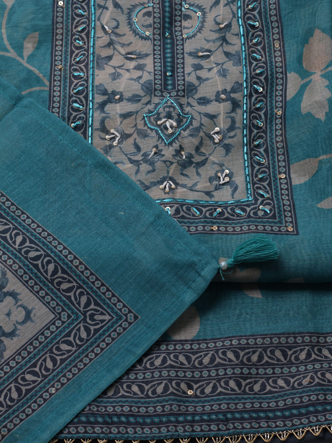 Printed Chanderi Unstitched Suit With Dupatta