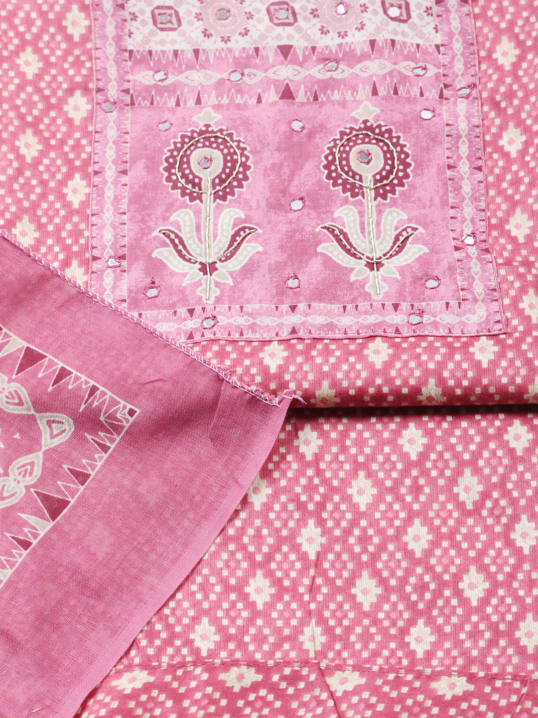 Printed Cotton Blend Unstitched Suit With Pant &amp; Dupatta