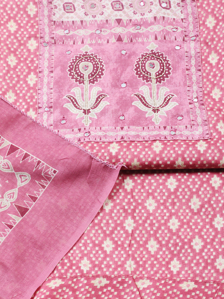 Printed Cotton Blend Unstitched Suit With Pant &amp; Dupatta