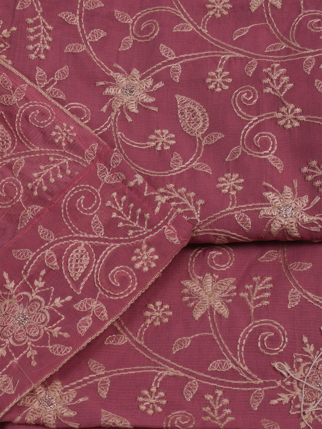 Embroidered Chanderi Unstitched Suits Casual Suit With Pant &amp; Dupatta