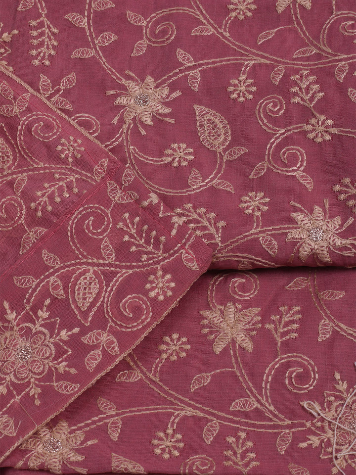 Embroidered Chanderi Unstitched Suits Casual Suit With Pant &amp; Dupatta