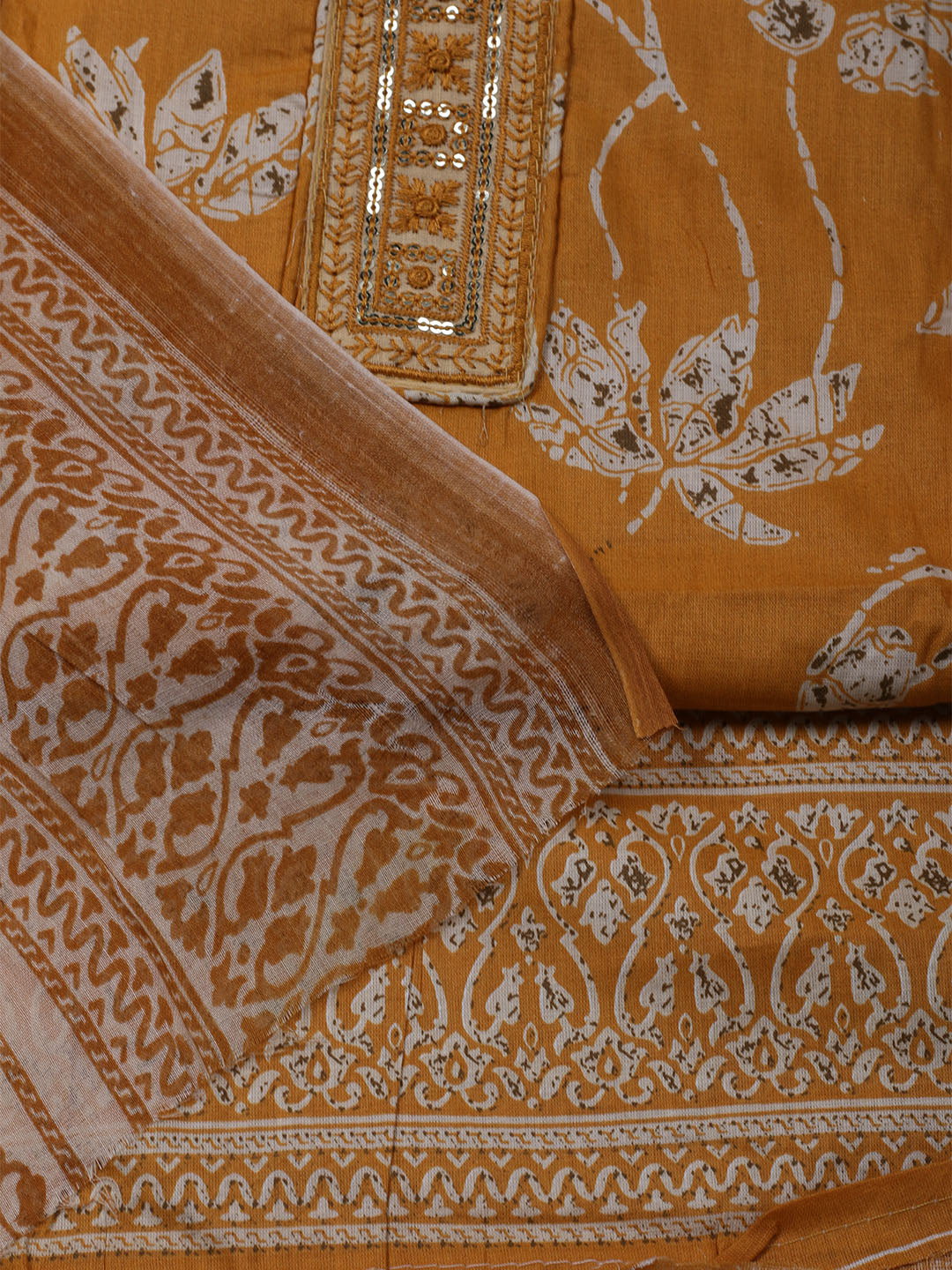 Printed Cotton Blend Unstitched Suit With Dupatta