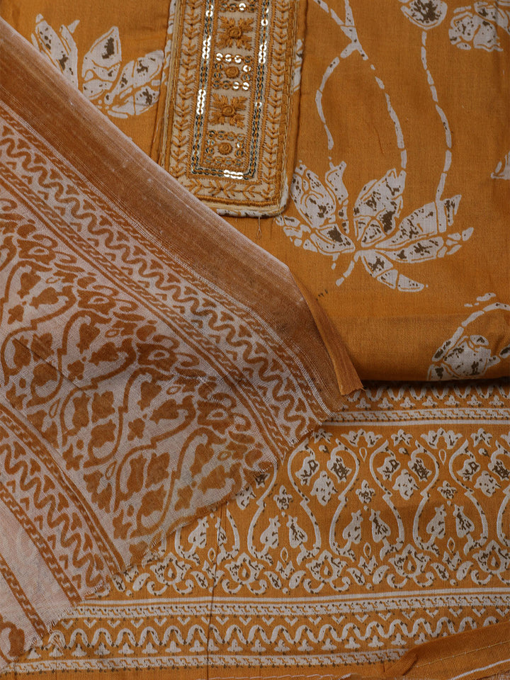 Printed Cotton Blend Unstitched Suit With Dupatta