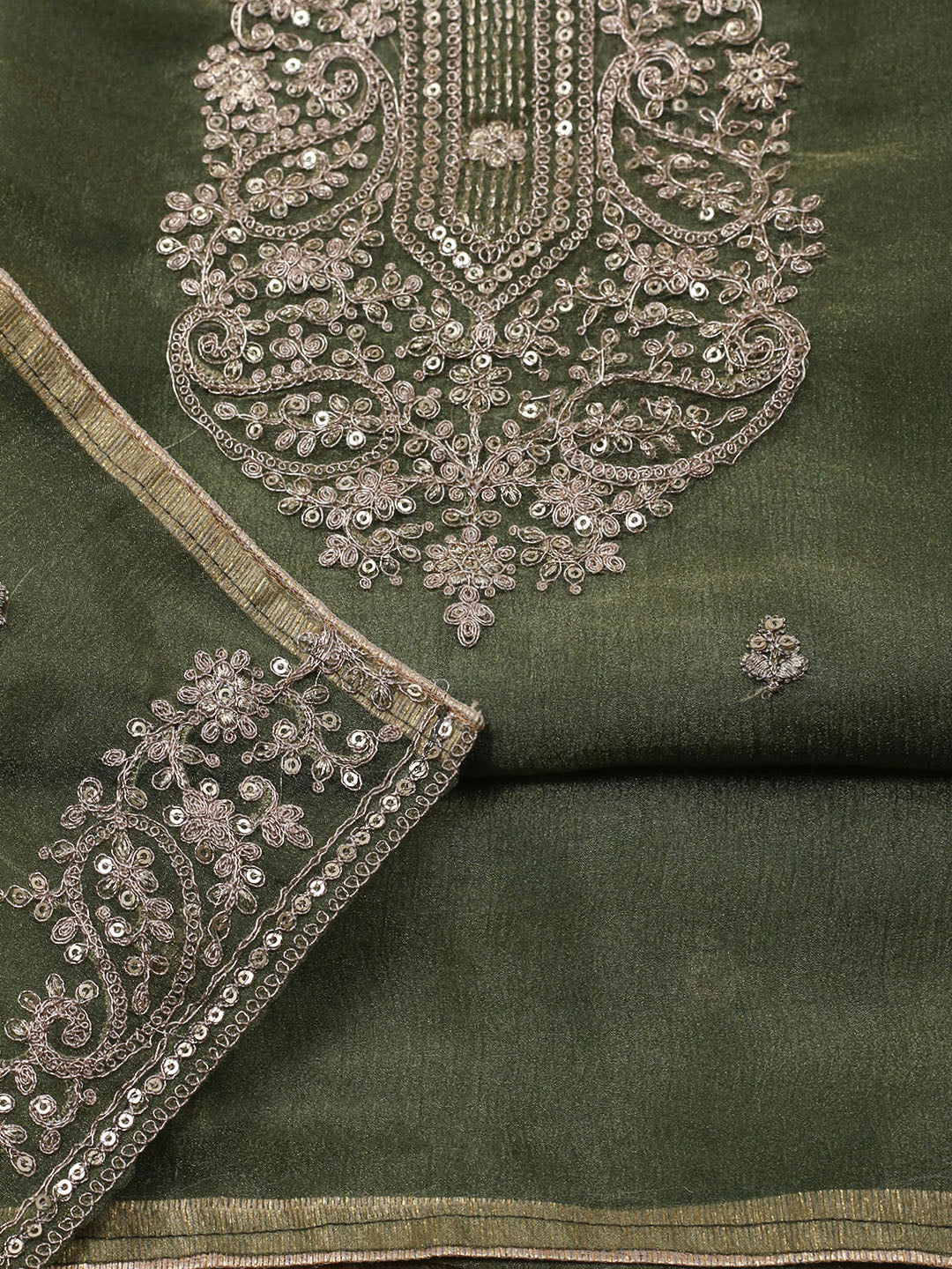 Embroidered Tissue Unstitched Suit With Pant &amp; Dupatta