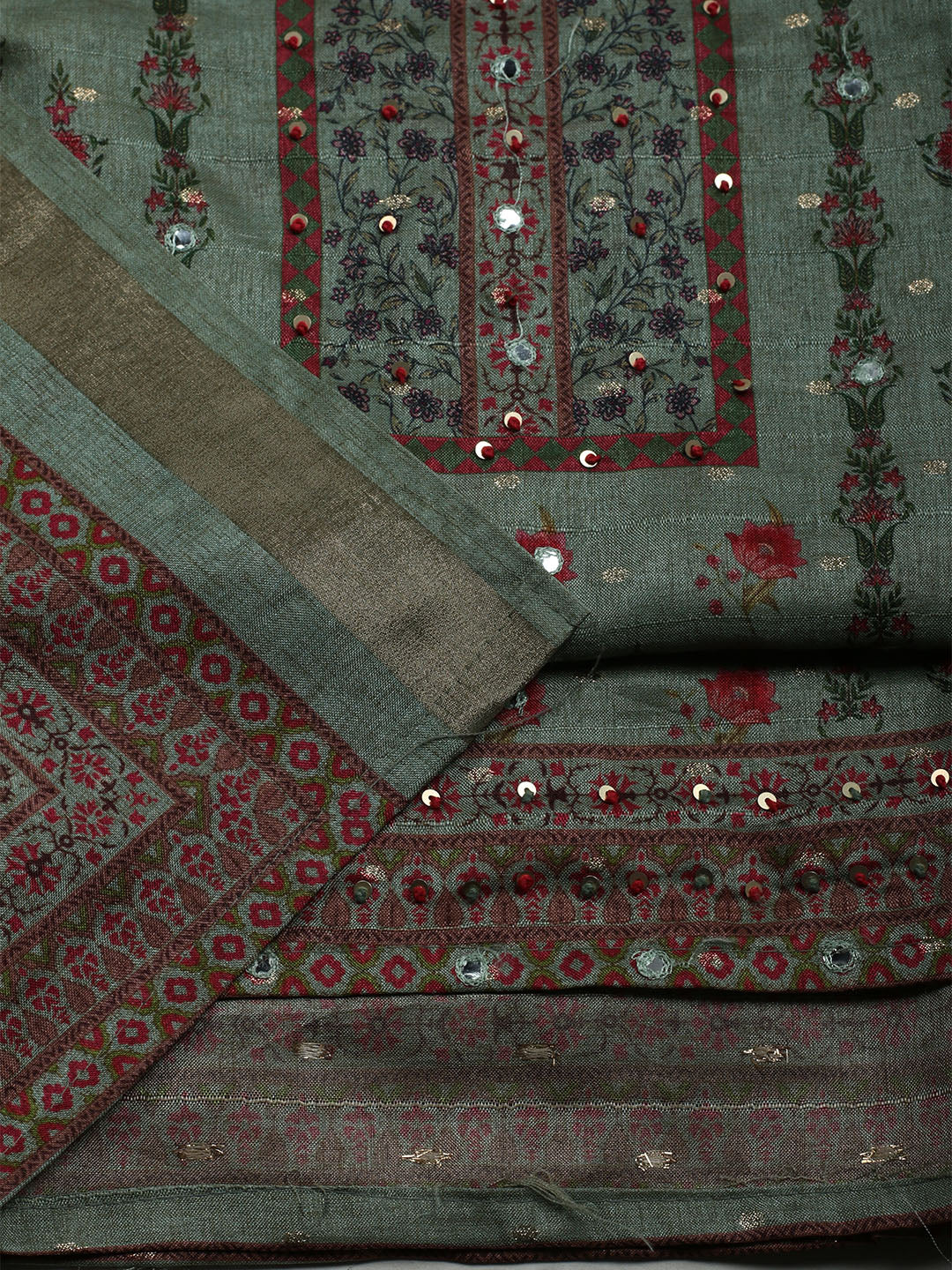 Embroidered Tussar Unstitched Suit With Dupatta