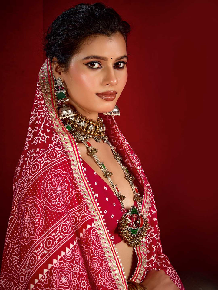Printed &amp; Gota Work Art Silk Saree