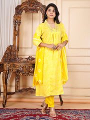 Neck Embroidery Cotton Blend Kurta With Pants & Dupatta