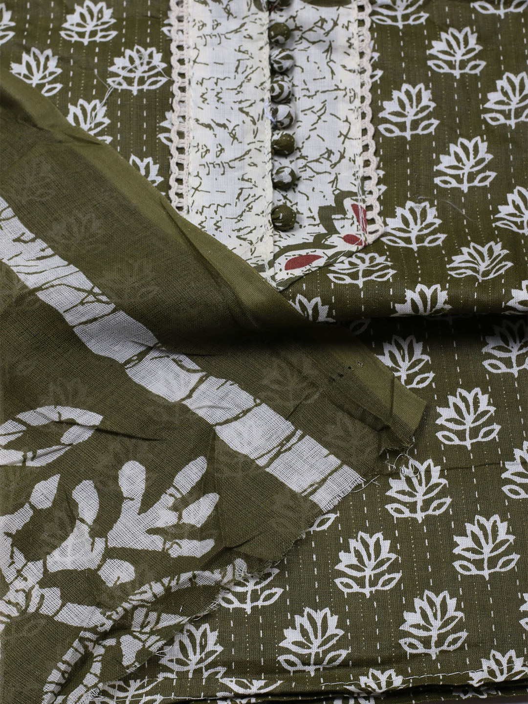 Printed Cotton Blend Unstitched Suit With Dupatta
