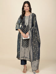 Neck Embroidery Tissue Kurta With Pants & Dupatta