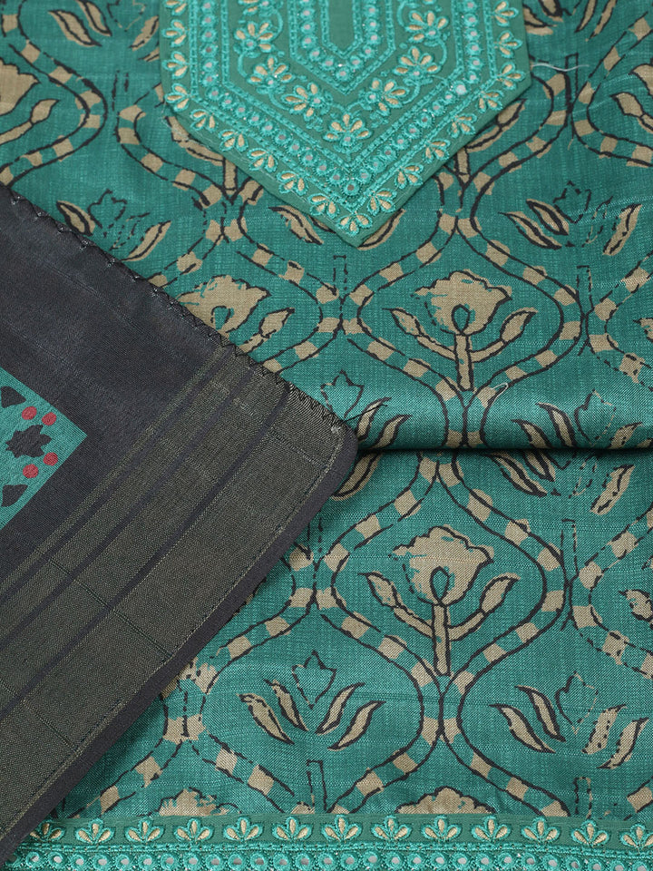 Embroidered Chanderi Unstitched Suit With Pant &amp; Dupatta