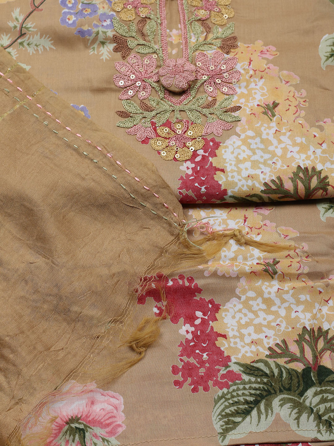 Embroidered Muslin Unstitched Suit With Pant &amp; Dupatta