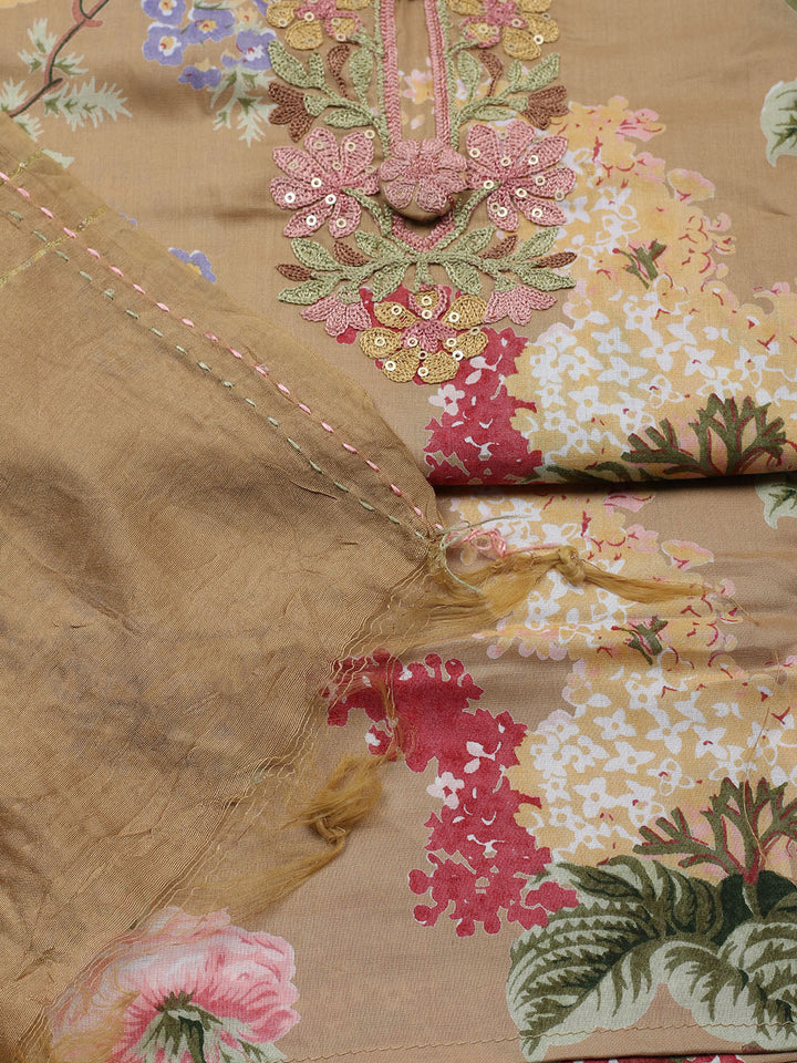 Embroidered Muslin Unstitched Suit With Pant &amp; Dupatta