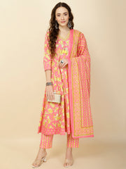 Printed Cotton Suit Set With Dupatta