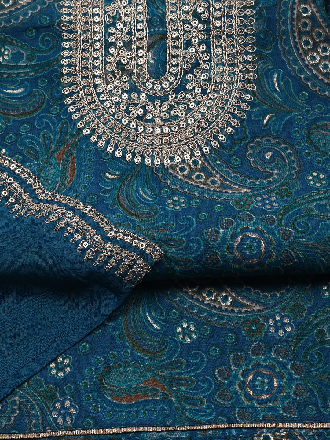 Neck Embroidered Cotton Blend Unstitched Suit With Dupatta
