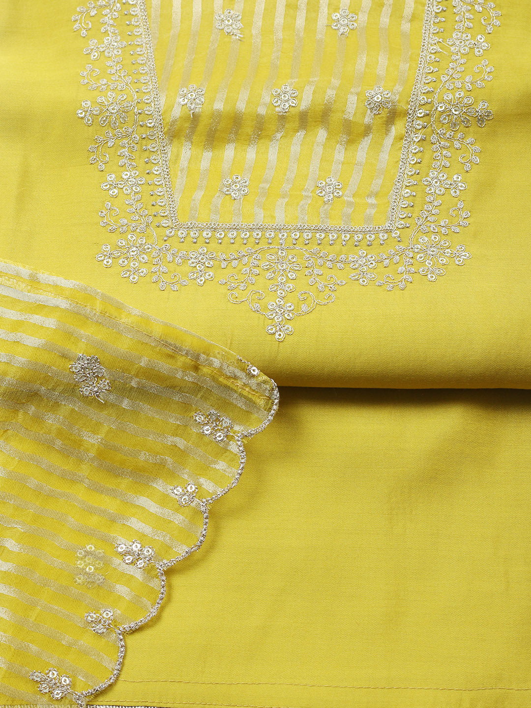 Embroidered Chanderi Unstitched Suit With Pant &amp; Dupatta