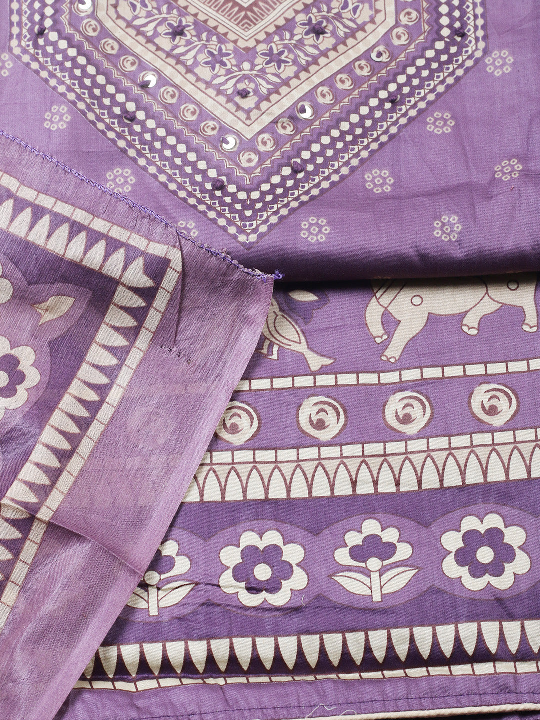 Printed Cotton Blend Unstitched Suit With Pant &amp; Dupatta