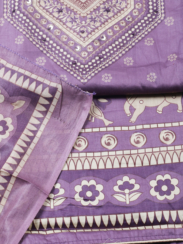 Printed Cotton Blend Unstitched Suit With Pant &amp; Dupatta