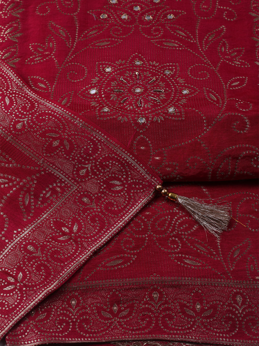 Woven Design Chanderi Unstitched Kurta With Pant &amp; Dupatta