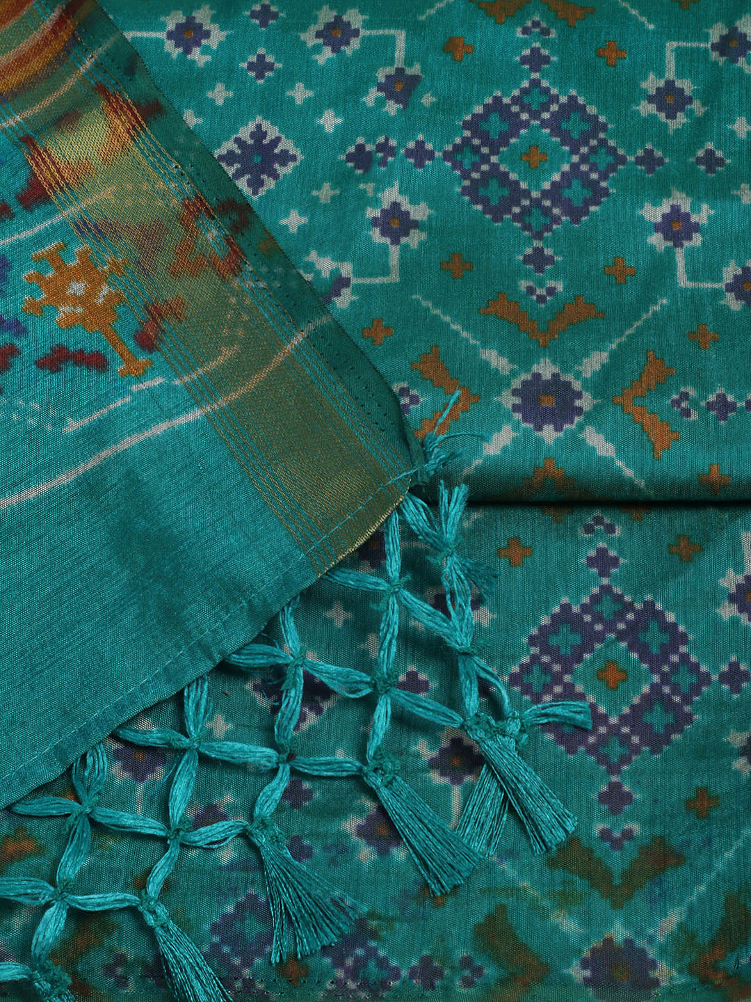 Printed Art Silk Unstitched Kurta With Pant &amp; Dupatta