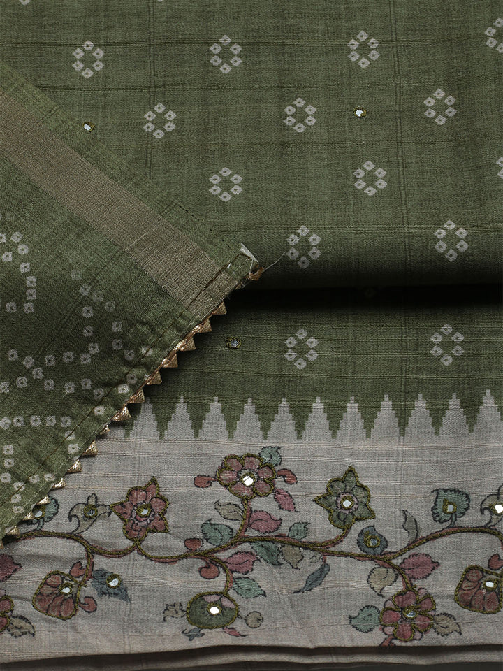 Embroidered Tussar Unstitched Suit With Dupatta