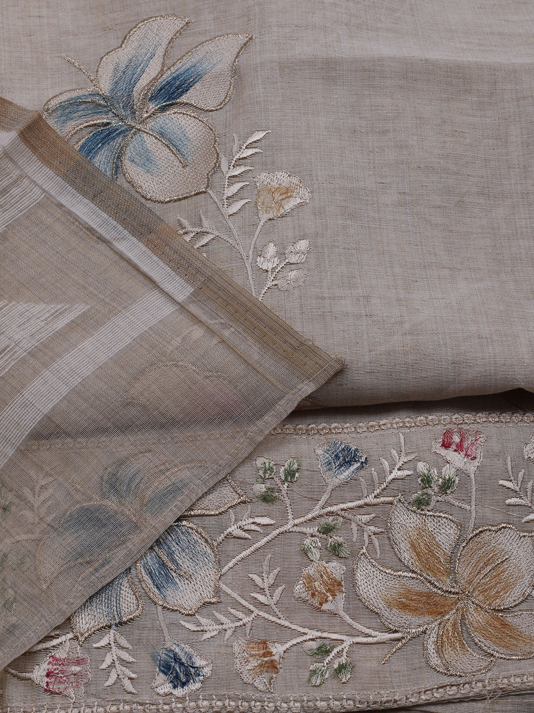Embroidered Chanderi Unstitched Suit With Dupatta