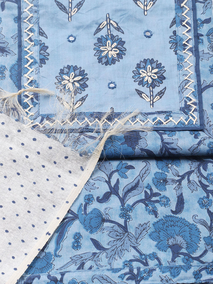 Printed Cotton Blend Unstitched Suit With Pant &amp; Dupatta