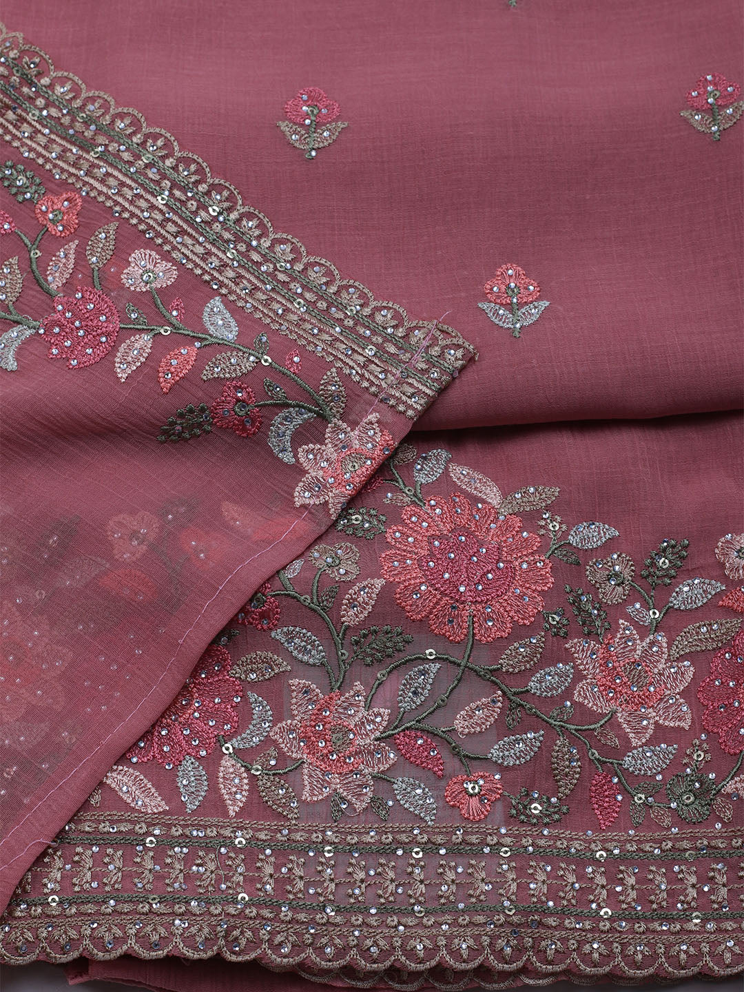 Embroidered Chiffon Unstitched Suit With Dupatta
