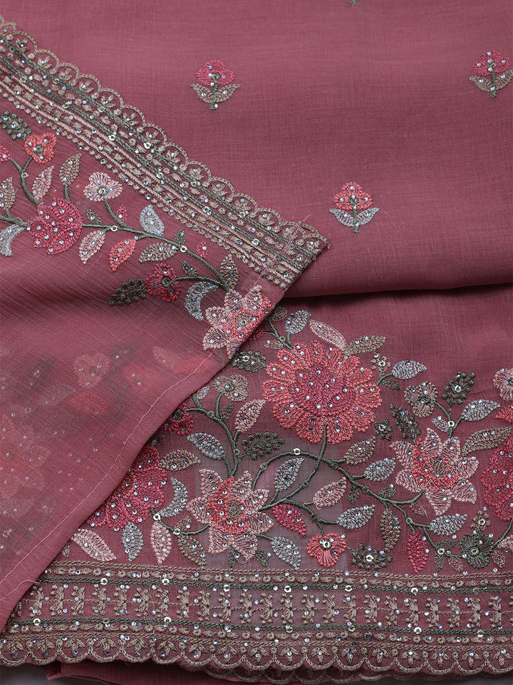 Embroidered Chiffon Unstitched Suit With Dupatta