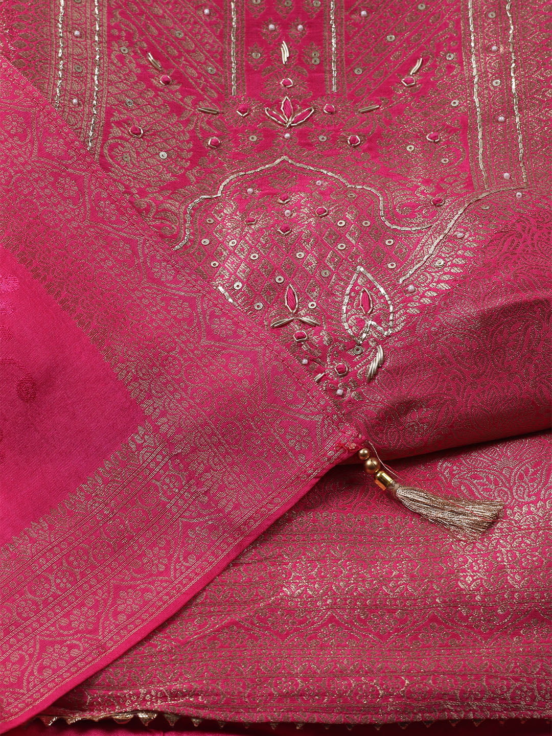 Embroidered Chanderi Unstitched Kurta With Pant &amp; Dupatta