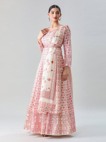 Floral Printed Anarkali Kurta With Legging & Dupatta