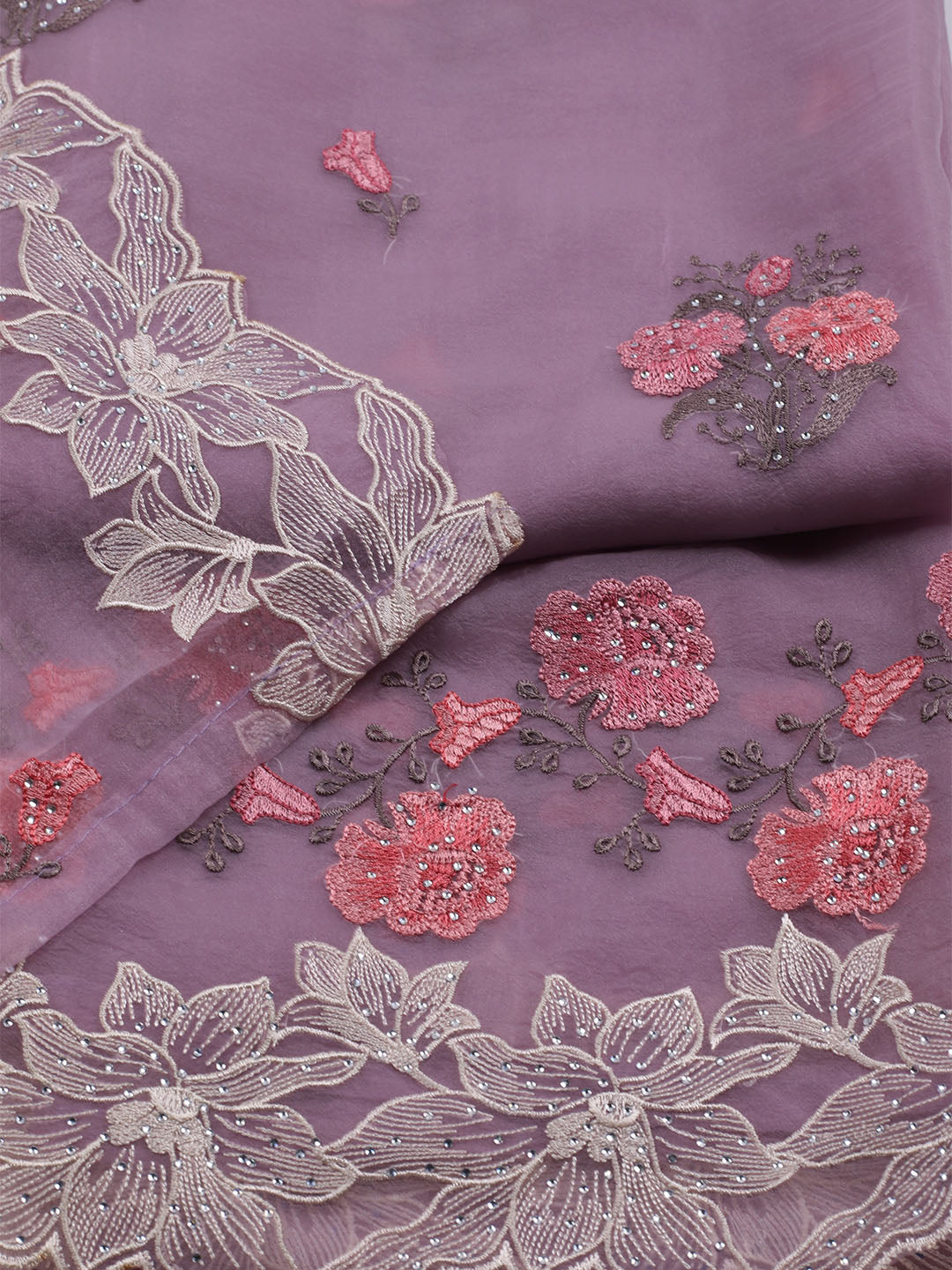 Embroidered Organza Unstitched Suit With Dupatta