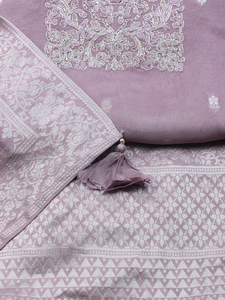 Embroidered Art Silk Unstitched Suit With Dupatta