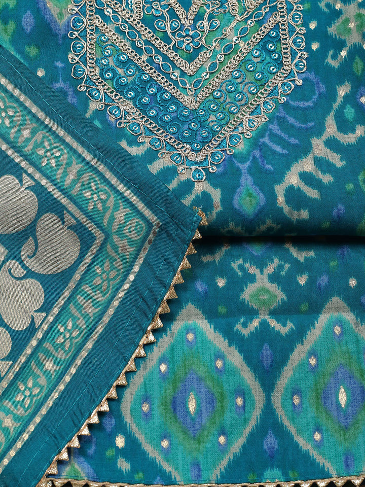 Embroidered Cotton Unstitched Suit With Pant &amp; Dupatta