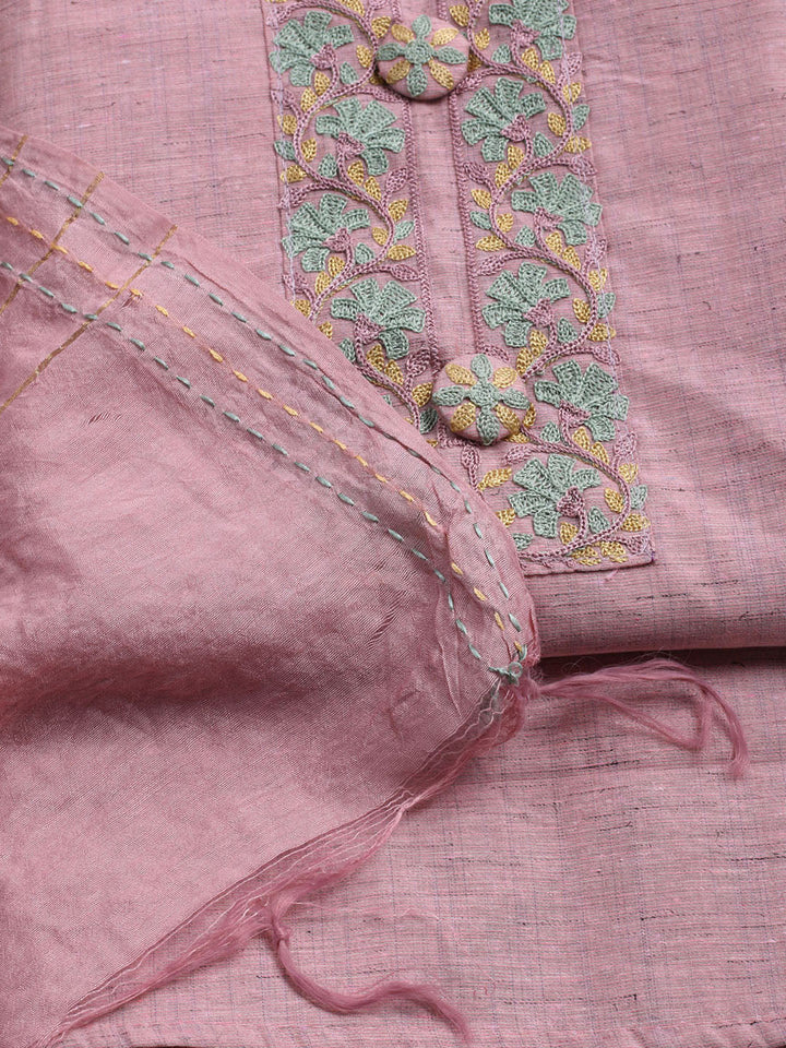 Embroidered Cotton Unstitched Suit With Dupatta