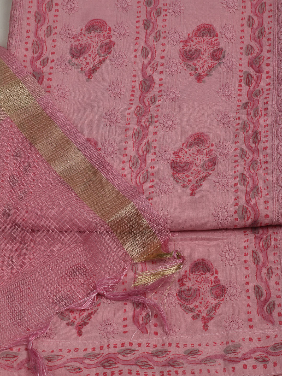 Printed Cotton Unstitched Suit With Pant &amp; Dupatta