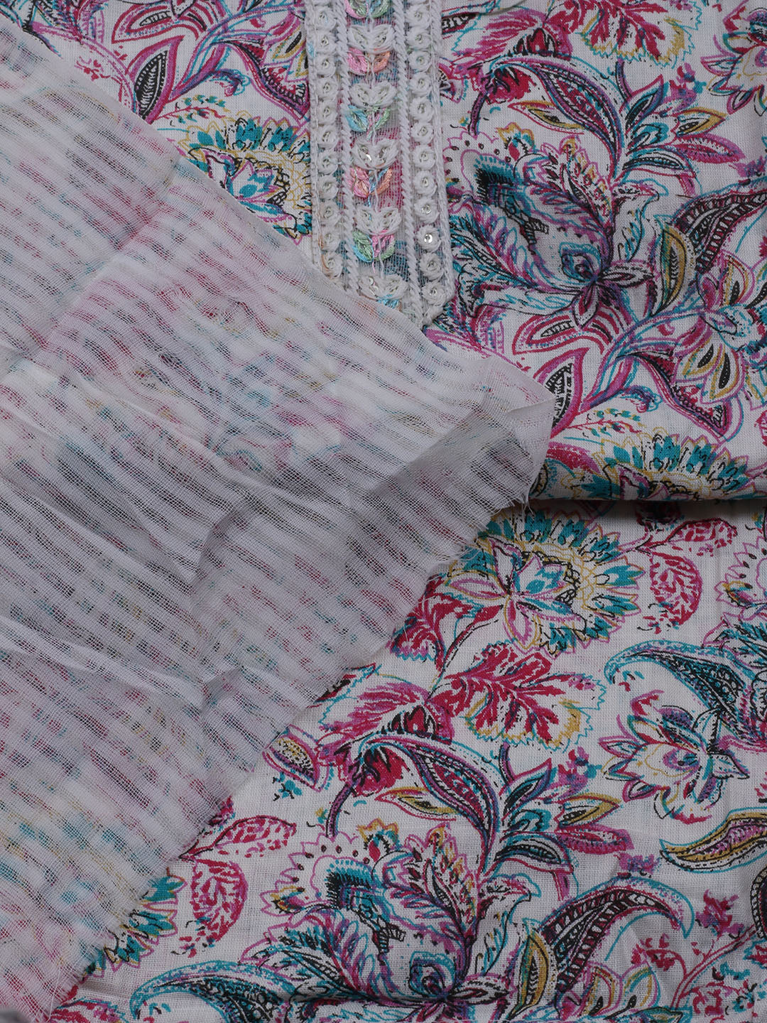 Printed Cotton Blend Unstitched Suit With Dupatta