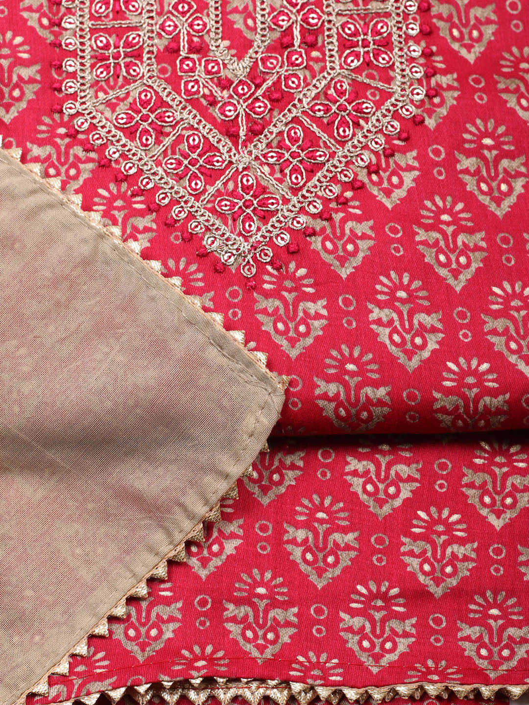 Embroidered Cotton Unstitched Suit With Pant &amp; Dupatta