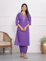 Neck Embroidery Muslin Kurta With Pants & Dupatta