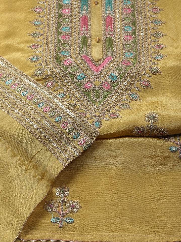 Embroidered Organza Unstitched Kurta With Pant &amp; Dupatta