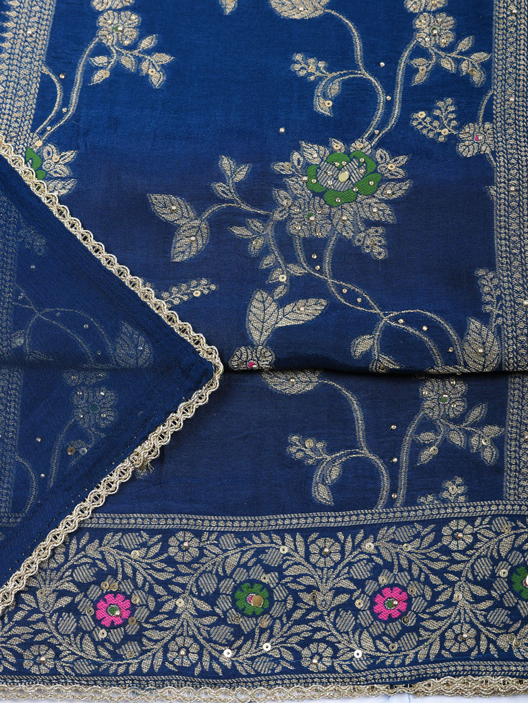 Woven Design Chanderi Unstitched Suit With Pant &amp; Dupatta