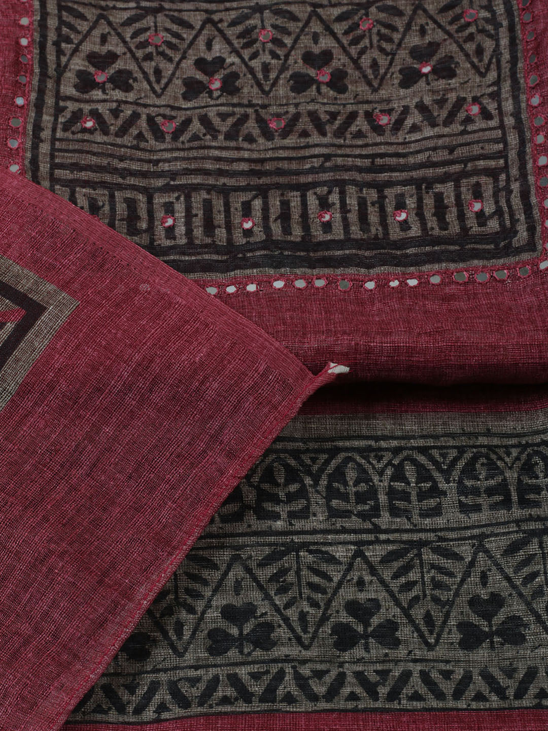 Printed Chanderi Unstitched Suit With Pant &amp; Dupatta