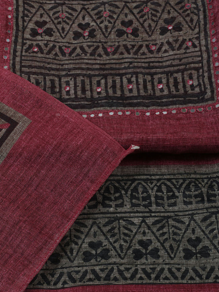 Printed Chanderi Unstitched Suit With Pant &amp; Dupatta