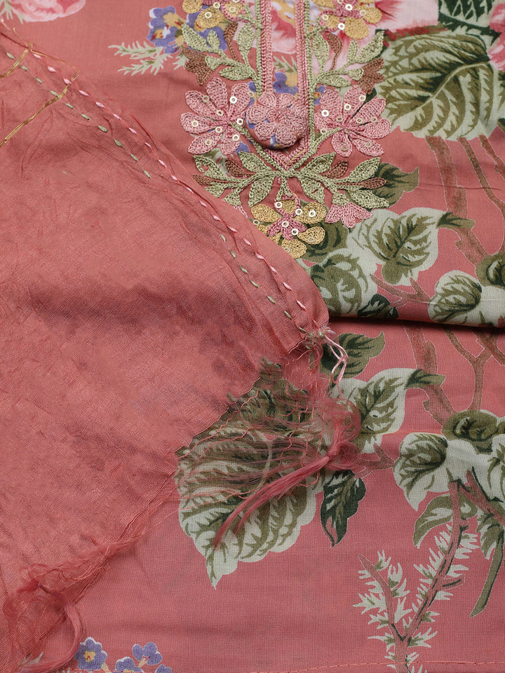 Embroidered Muslin Unstitched Suit With Pant &amp; Dupatta