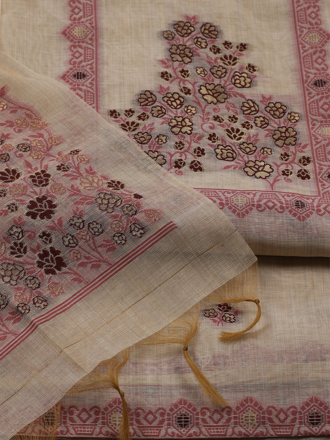 Woven Design Chanderi Unstitched Suit With Dupatta