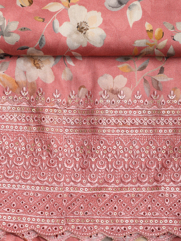 Printed Cotton Blend Unstitched Suit With Dupatta