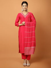 Plain Muslin Kurta With Pants & Dupatta