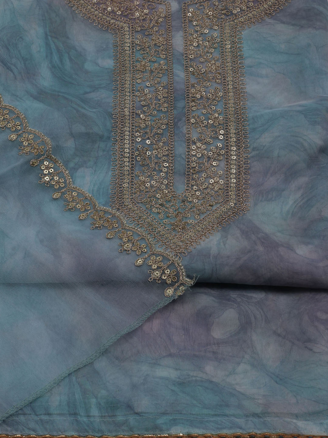 Neck Embroidered Organza Unstitched Suit With Dupatta