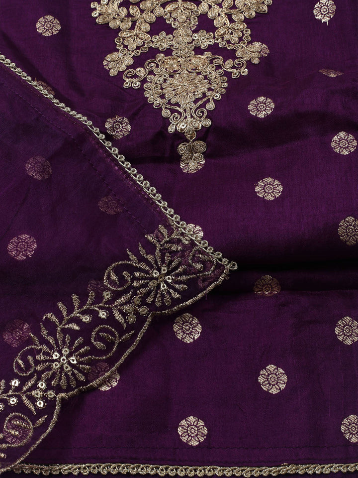 Embroidered Chanderi Unstitched Kurta With Pant &amp; Dupatta