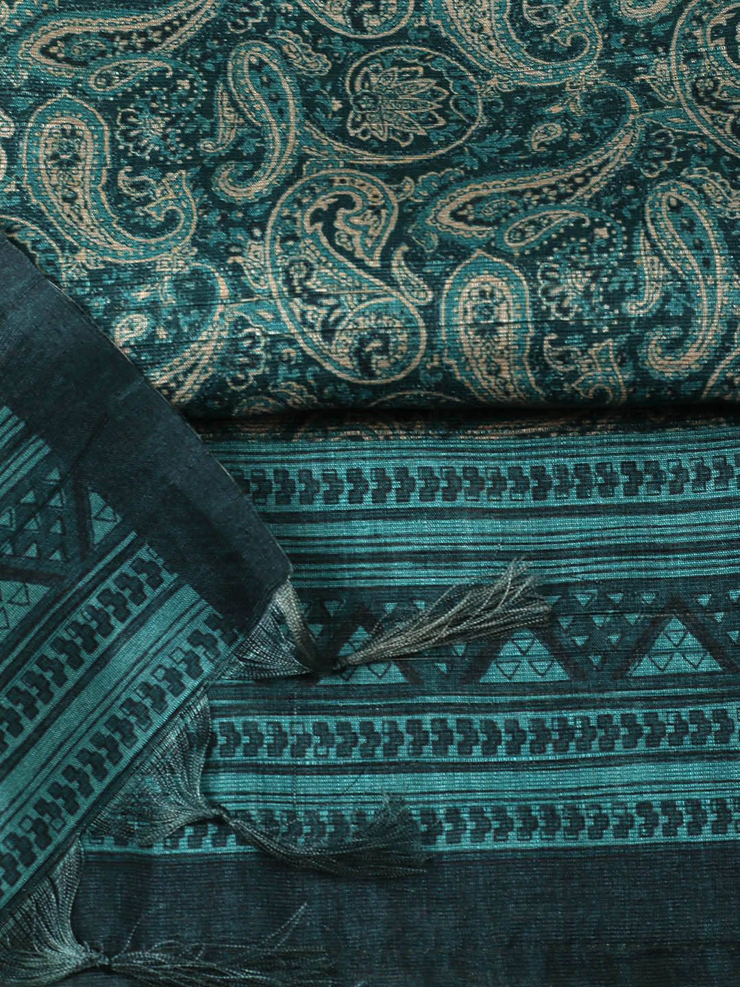 Printed Chanderi Unstitched Suit With Pant &amp; Dupatta