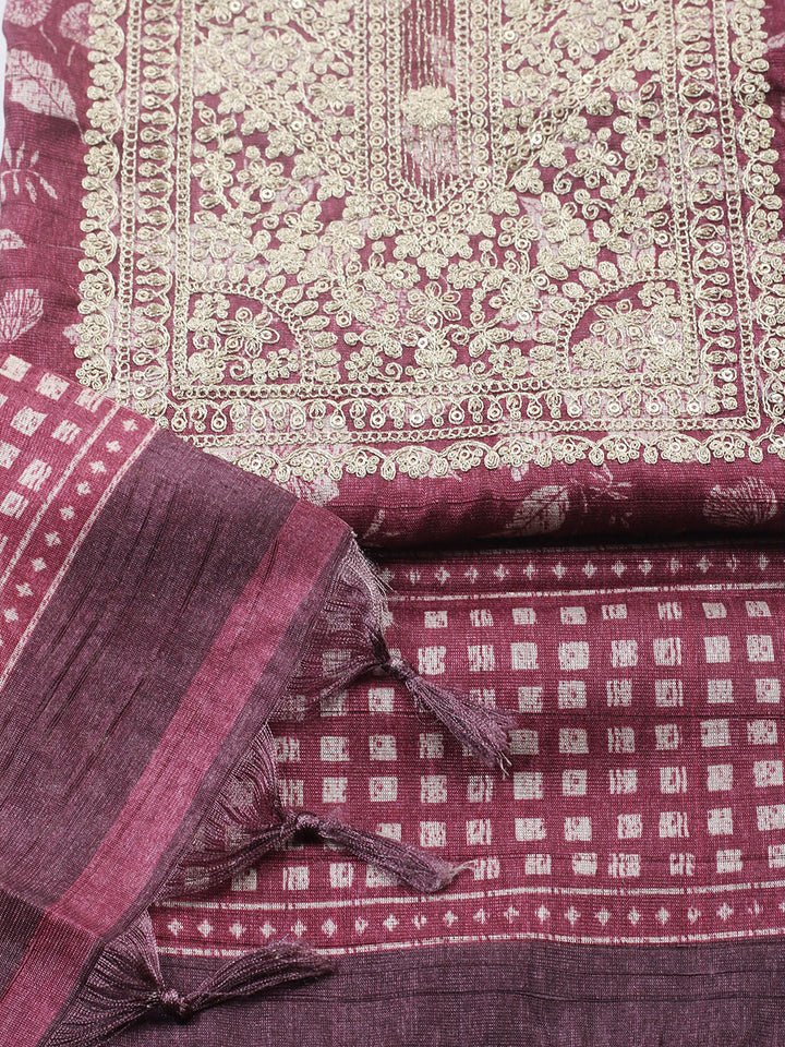 Embroidered Cotton Blend Unstitched Suit With Pant &amp; Dupatta